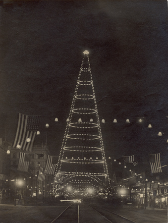 Electric light tower at night, c. 1900 (1997-300-4)