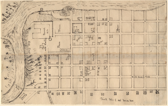 Map of city at confluence of two rivers, circa 1850 (1979-1094)