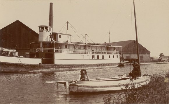 Sailboat and steamer docked at Alviso, c. 1900 (1992-88-28)